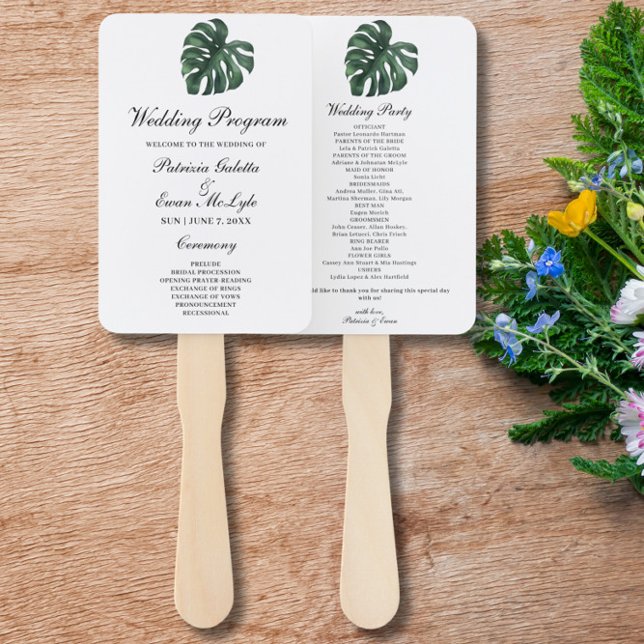 Tropical Palm Leaf Monstera Hochzeitsprogramm Fächer (Von Creator hochgeladen)