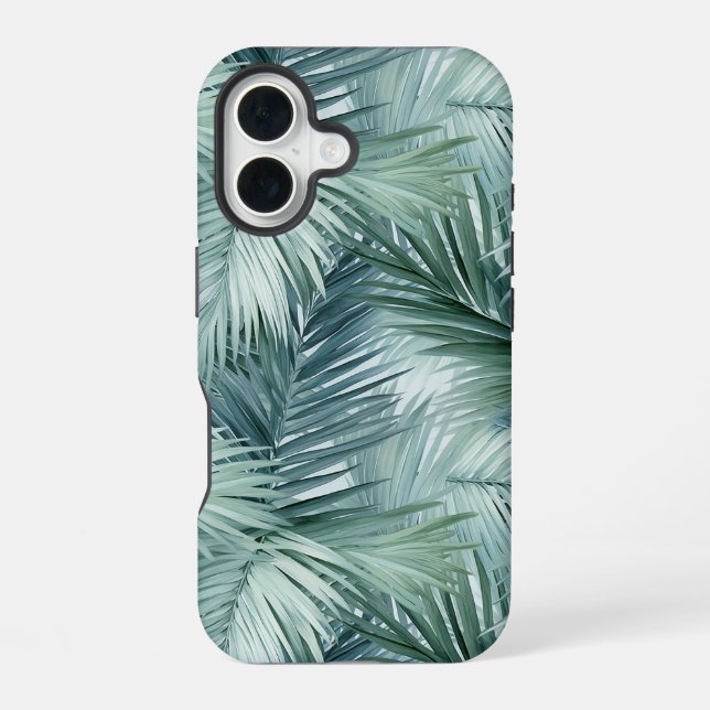 Tropical Palm Leaf Pattern Tough iPhone 16 Hülle (Rückseite)