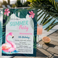Tropical Palm Leaf, Pink Flamingos Geburtstag