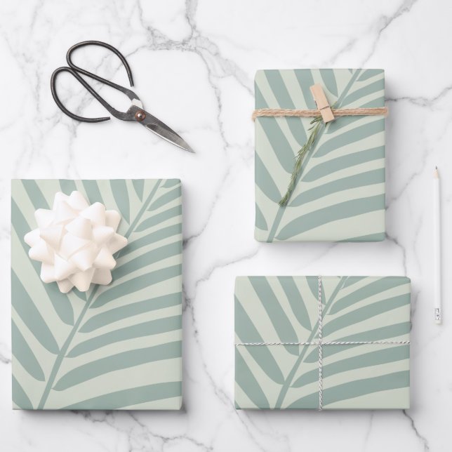 Tropical Palm Leaf Sage Green Geschenkpapier Set (Vorderseite)