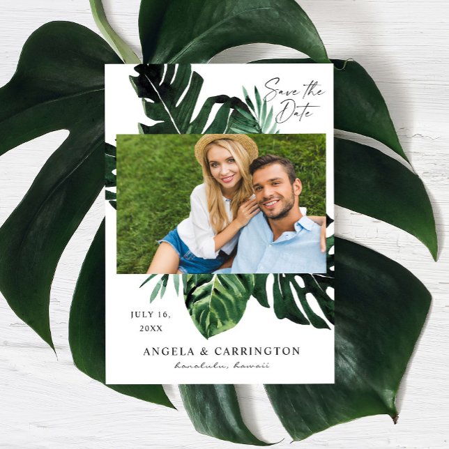 Tropical Palm Leaf Save the Date Foto (Von Creator hochgeladen)