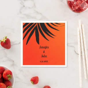 Tropical Palm Leaf Sunset Orange Moderne Hochzeit Serviette