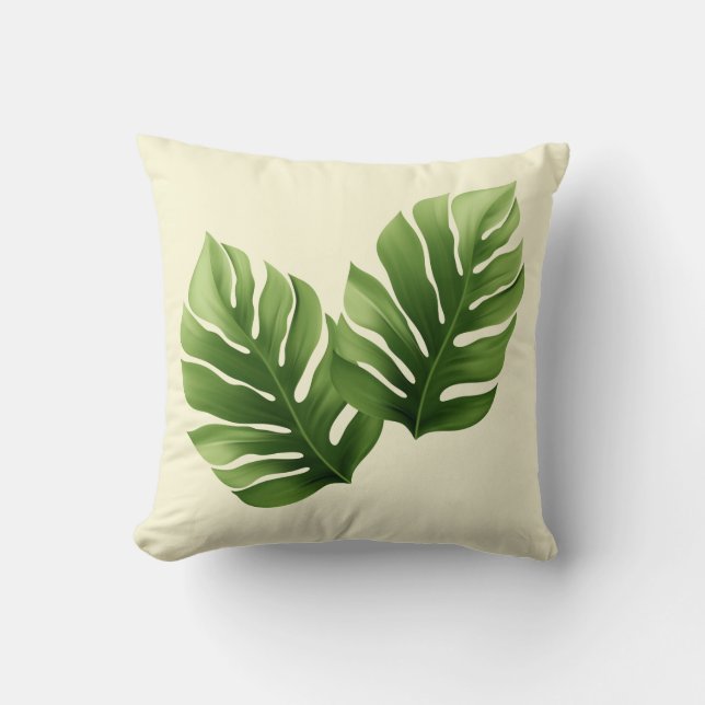 Tropical Palm Leaf Throw Kissen - Modern Green Bot (Vorderseite)