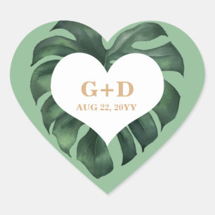 Tropical Palm Leaf Wedding Herz-Aufkleber