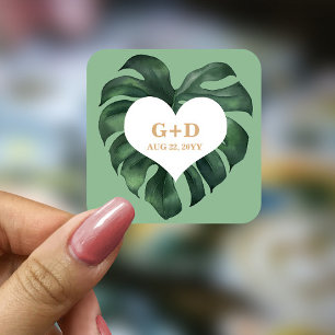 Tropical Palm Leaf Wedding Quadratischer Aufkleber