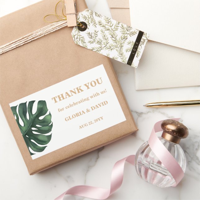 Tropical Palm Leaf Wedding Rechteckiger Aufkleber (Schenken)