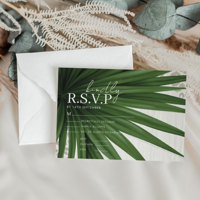 Tropical Palm Leaf Wedding RSVP Begleitkarte (Von Creator hochgeladen)