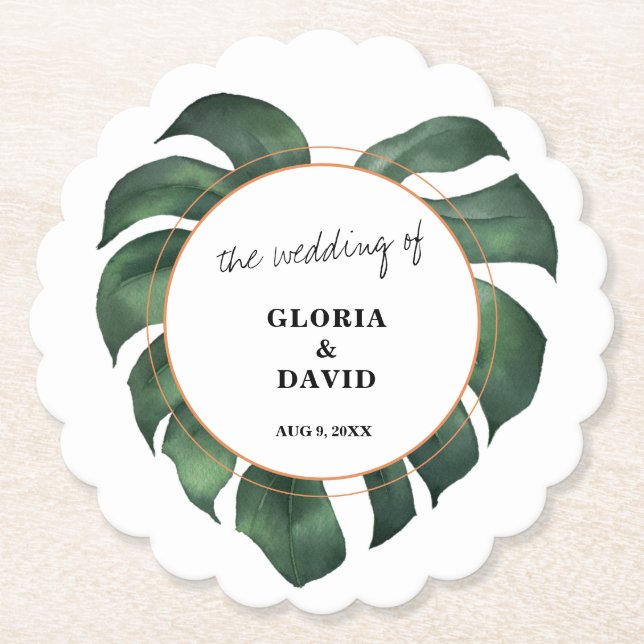 Tropical Palm Leaf Wedding Untersetzer (Vorderseite)