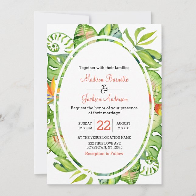 Tropical Palm Leaf Wreath Wedding Einladung (Vorderseite)