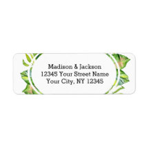 Tropical Palm Leaf Wreath Wedding Rücksendeadresse
