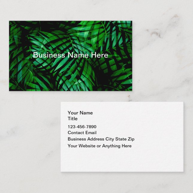 Tropical Palm Leaves Theme Business Cards Visitenkarte (Vorne/Hinten)