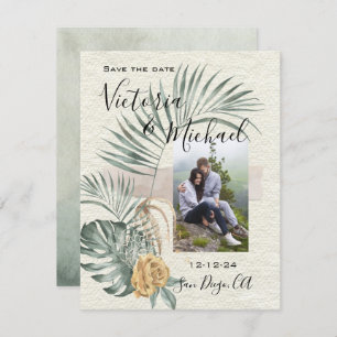 Tropical Palm Leaves wedding Foto Save the date Einladung