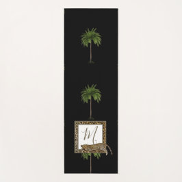 Tropical Palm Leopard Print Wild Black Monogram Yogamatte