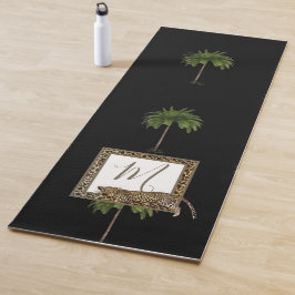 Tropical Palm Leopard Print Wild Black Monogram Yogamatte