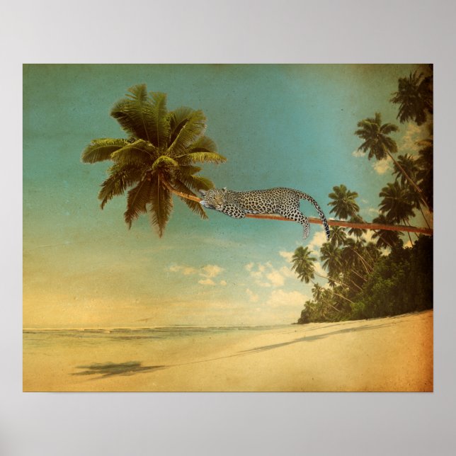 Tropical Palm Leopard Vintag Eleganter Summer Beac Poster (Vorne)