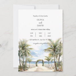 Tropical Palm Lined Beach Zeremonie Aisle Wedding Einladung