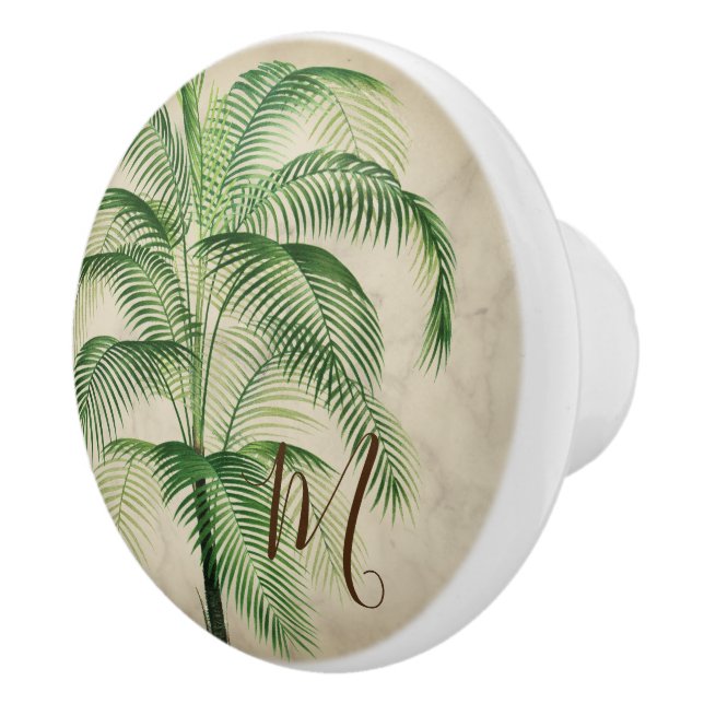 Tropical Palm Monogram Elegant Stilvoll Keramikknauf (Rechts)