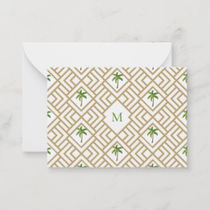 Tropical Palm Monogram Gold Geometric Mitteilungskarte