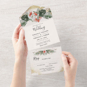 Tropical Palm   Monstera Beach Wedding All In One Einladung