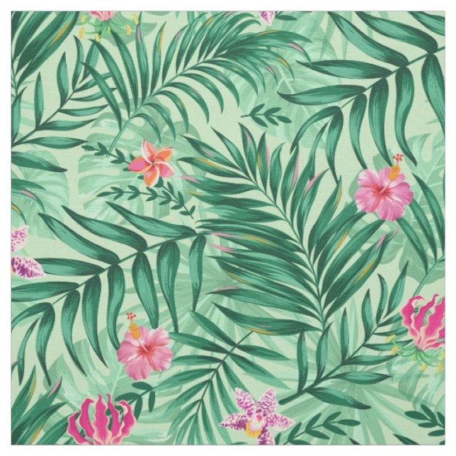 Tropical Palm & Monstera Blätter & exotische Blume Stoff (Muster)