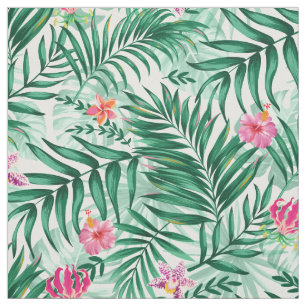 Tropical Palm & Monstera Blätter & exotische Blume Stoff