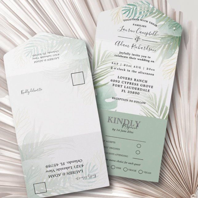 Tropical Palm Monstera Green Wedding All In One Einladung (Von Creator hochgeladen)