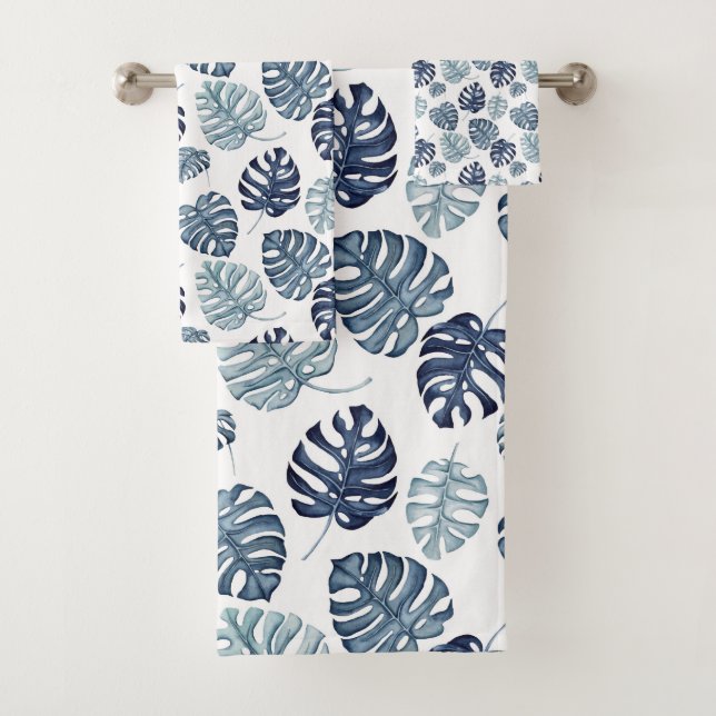 Tropical Palm Navy Blue Gold Badhandtuch Set (Insitu)