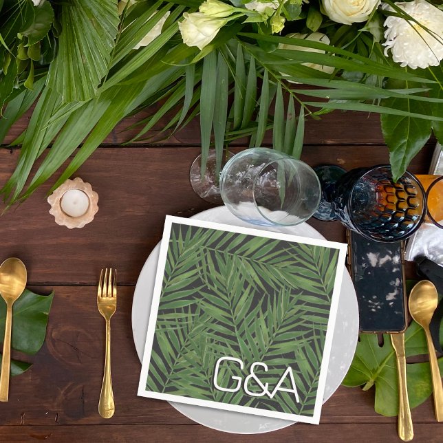 Tropical Palm Night Sky Moderne Initialen Hochzeit Serviette (Von Creator hochgeladen)