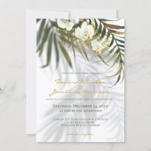 Tropical Palm & Orchid Shadows Beach Wedding Einladung