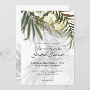 Tropical Palm & Orchid Shadows Beach Wedding Invit Einladung