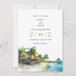 Tropical Palm Paradise Travel Sandy Beach Wedding Einladung