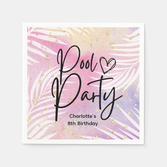 Tropical Palm Pastel Rainbow Pool Party Serviette (Vorderseite)