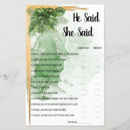 Tropical Palm sagte er sagte, sie sagte Brautparty Flyer