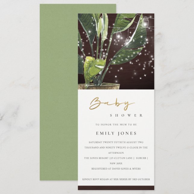 TROPICAL PALM STARRY MASON JAR LIGHTS BABY DUSCHE EINLADUNG (Vorne/Hinten)