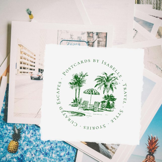 Tropical Palm Travel Blogger Logo | Custom Gummistempel (Von Creator hochgeladen)