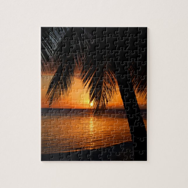 Tropical Palm Tree and Beach at Sunset Puzzle (Vertikal)