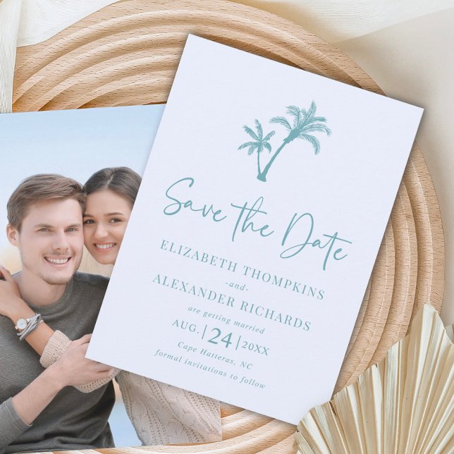 Tropical Palm Tree Aqua Blue Beach Hochzeit Save The Date (Von Creator hochgeladen)