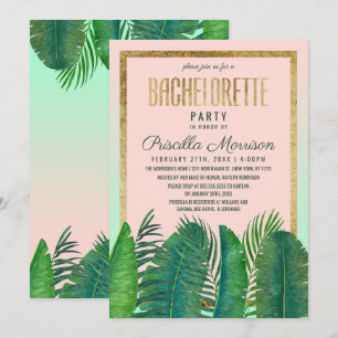 Tropical Palm Tree Banana Leaf Gold Bachelorette Einladung