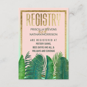 Tropical Palm Tree Banana Leaf Gold Gift Registry Begleitkarte