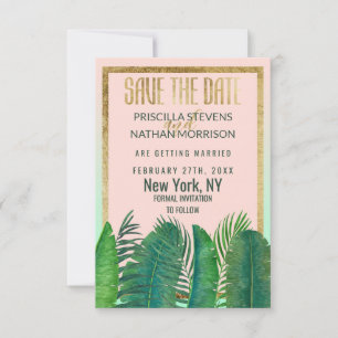 Tropical Palm Tree Banana Leaf Gold Hochzeit Save The Date