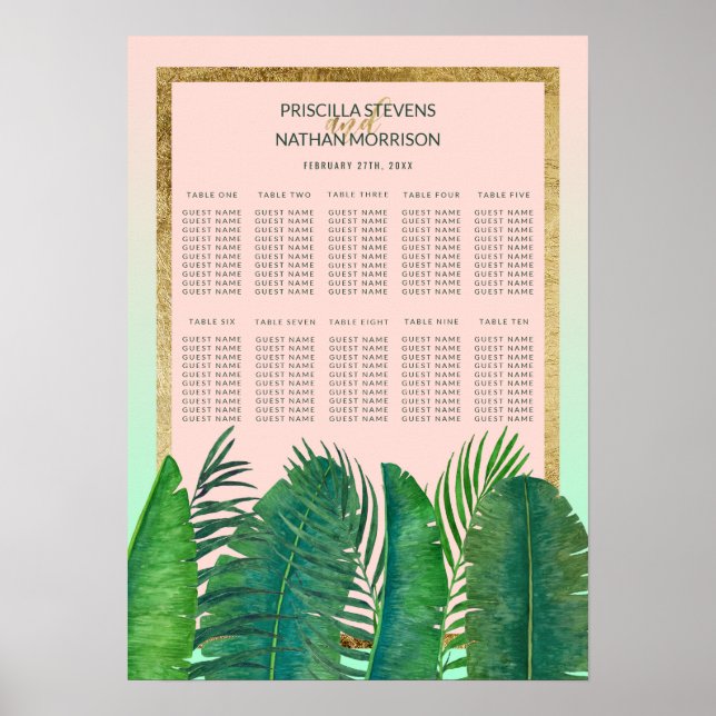 Tropical Palm Tree Banana Leaf Gold Seekarte Poster (Vorne)
