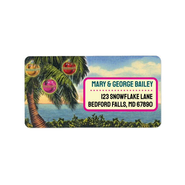Tropical Palm Tree + Beach Christmas Address Label Adressaufkleber (Vorne)