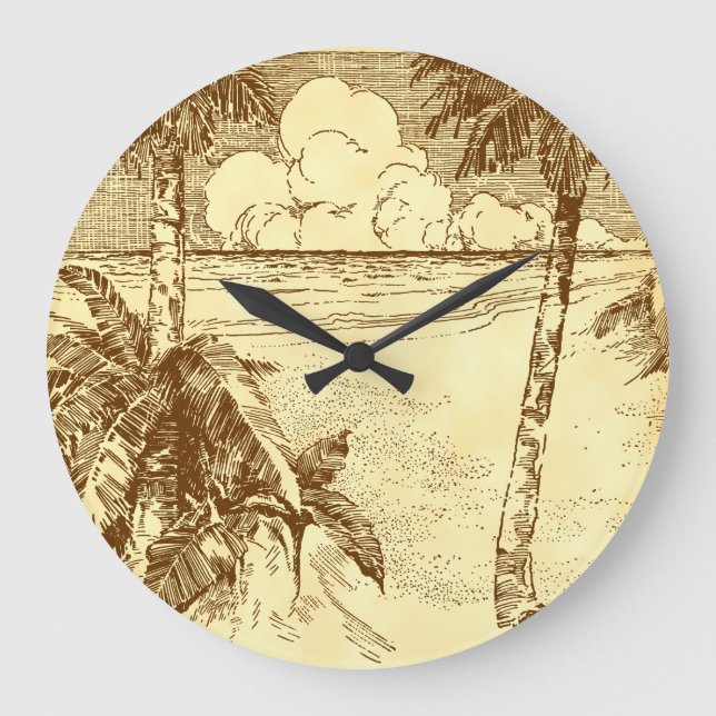 Tropical Palm Tree Beach Etching Uhr Nummer (Vorderseite)