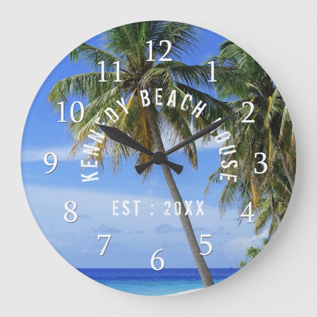 Tropical Palm Tree Beach Große Wanduhr (Vorderseite)