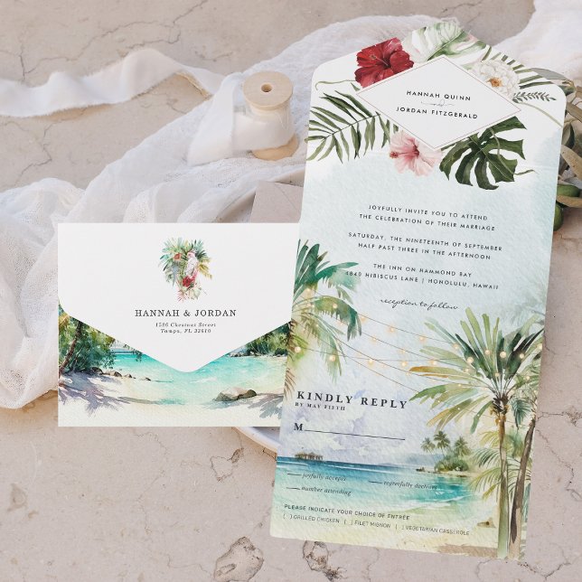 Tropical Palm Tree Beach Hochzeit All In One Einladung (Von Creator hochgeladen)
