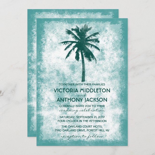 Tropical Palm Tree Beach Hochzeit Einladung (Vorne/Hinten)