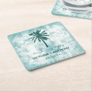 Tropical Palm Tree Beach Hochzeit Rechteckiger Pappuntersetzer