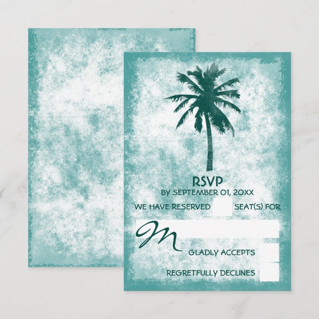 Tropical Palm Tree Beach Hochzeit RSVP Karte (Vorne/Hinten)