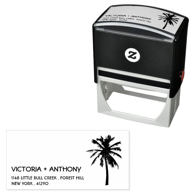 Tropical Palm Tree Beach Hochzeit Rücksendeadresse Permastempel (Beispiel)