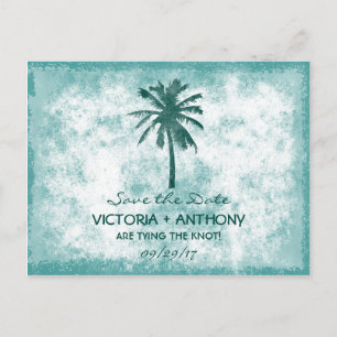 Tropical Palm Tree Beach Hochzeit Save the Date Ankündigungspostkarte